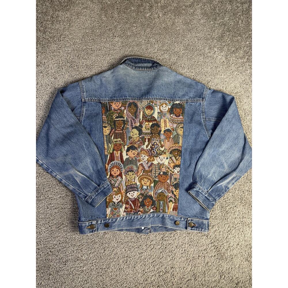 Vintage Nadia Jacket Womens M Blue Denim Teacher Children Tapestry RARE USA - Picture 5 of 10